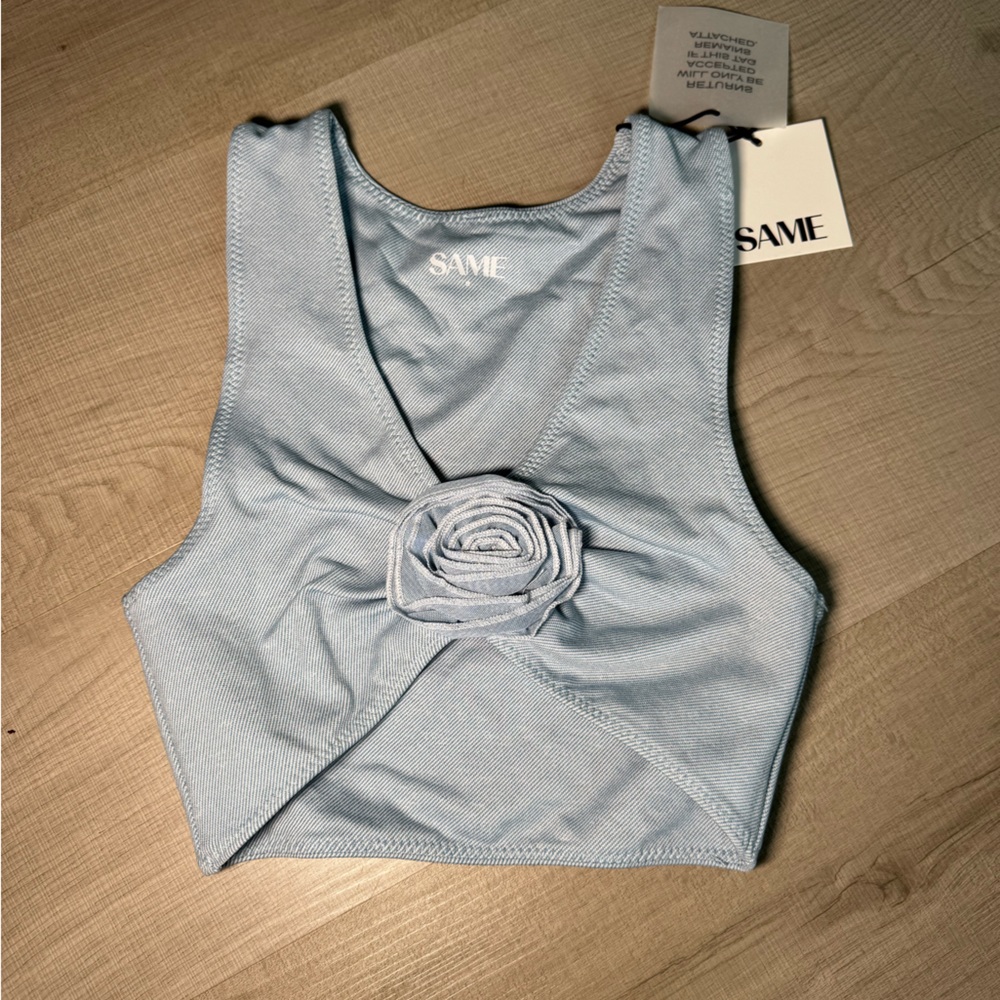 SAME denim rose tank top with Rosette